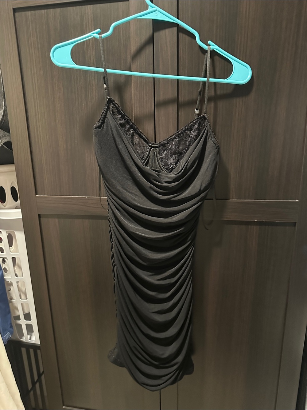 Windsor Black Ruched Slip Mini Dress with Lace